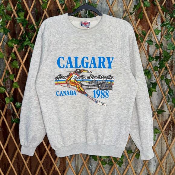 Vintage y2k calgary canada 1988 skiing skyline 80s crewneck - Picture 1 of 4